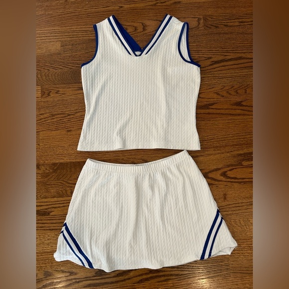 Wimbledon Dresses & Skirts - Vintage Wimbledon Tennis cable knit skirt tank set Blue and white Medium